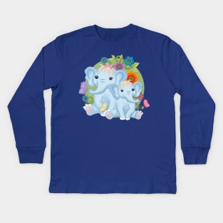 Mommy and Baby Elephants Kids Long Sleeve T-Shirt